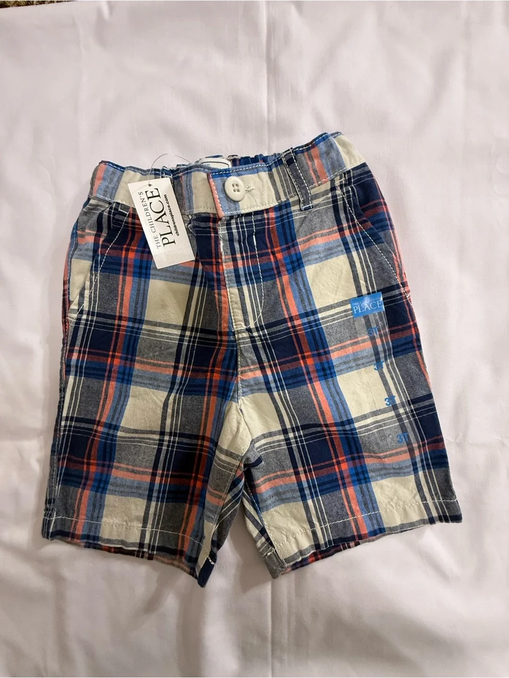 The Children’s Place Boys Plaid Shorts Size 3T 100% Cotton Adjustable Waist NWT